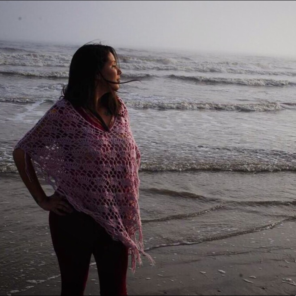 Purple crochet pancho